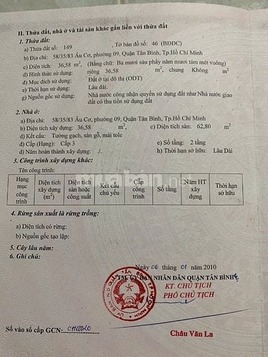 Bán Nhà hẻm 4,2m : 58/35/83 Âu Cơ - P.9 - Q.Tân Bình