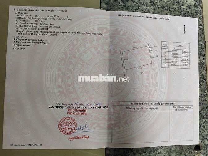 CHÍNH CHỦ BÁN TẠI Xã Tân Mỹ, Trà Ôn, Vĩnh Long nay là xã Trà Côn
