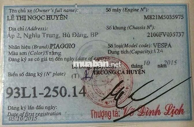 Xe Vespa Primevera đời 2015 một đời chủ.