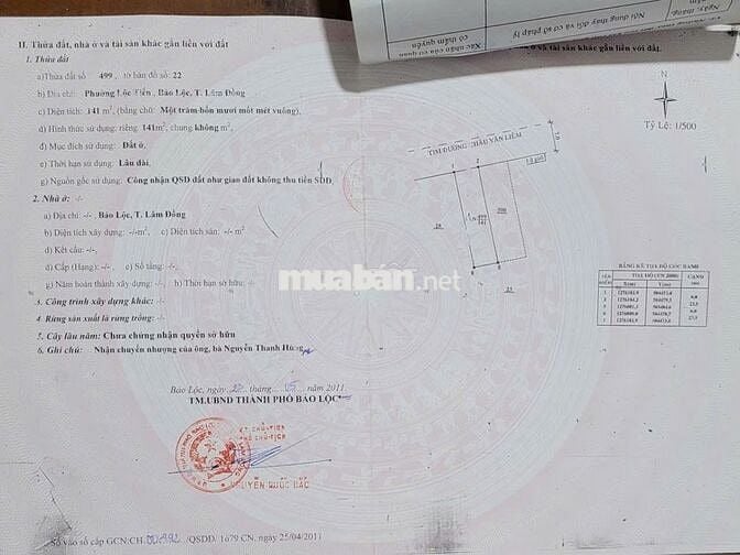 Bảo Lộc -Mặt tiền Châu Văn Liêm - P.Lộc Tiến 6x23.5 Full thổ chỉ 2.7t