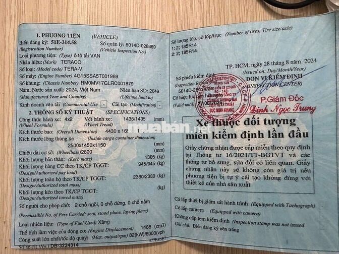 Cân bán tải van TERA -V sản xuất 2024 chạy 3000km