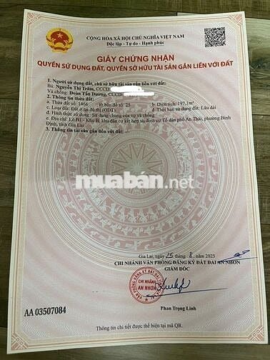 SIÊU PHẨM -  LÔ GÓC 2 MẶT TIỀN, ĐẤT ĐÔ THỊ PHƯỜNG BÌNH ĐỊNH, AN NHƠN