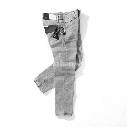 Quần jean Defoxx ống suông co giãn nhẹ xám trắng wash 250910