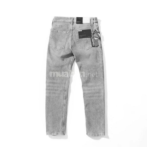 Quần jean Defoxx ống suông co giãn nhẹ xám trắng wash 250910