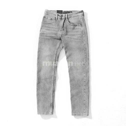 Quần jean Defoxx ống suông co giãn nhẹ xám trắng wash 250910