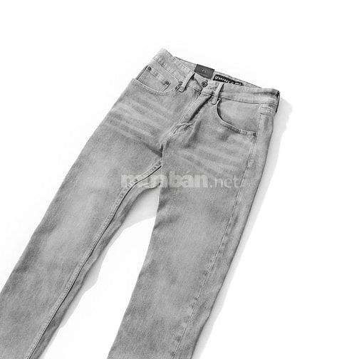 Quần jean Defoxx ống suông co giãn nhẹ xám trắng wash 250910