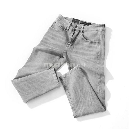 Quần jean Defoxx ống suông co giãn nhẹ xám trắng wash 250910
