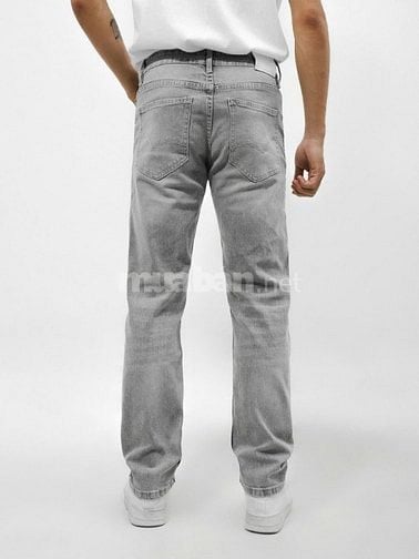 Quần jean Defoxx ống suông co giãn nhẹ xám trắng wash 250910