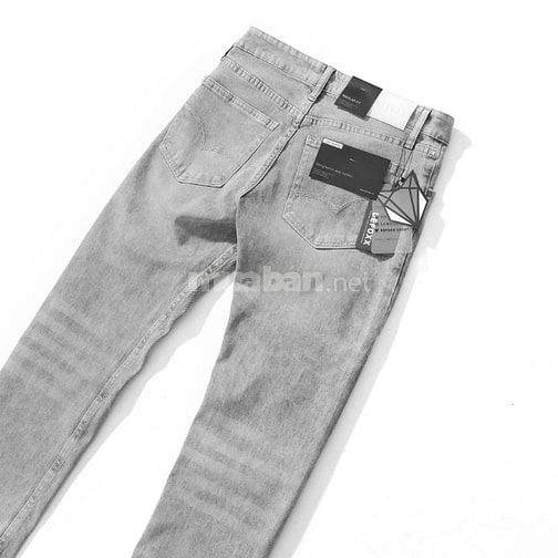 Quần jean Defoxx ống suông co giãn nhẹ xám trắng wash 250910