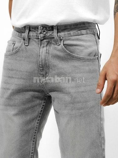 Quần jean Defoxx ống suông co giãn nhẹ xám trắng wash 250910