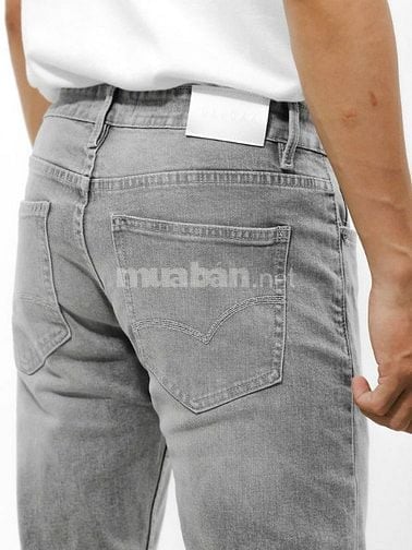 Quần jean Defoxx ống suông co giãn nhẹ xám trắng wash 250910