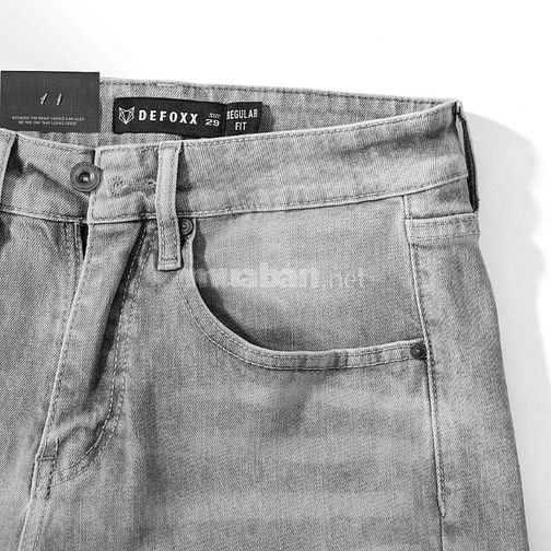 Quần jean Defoxx ống suông co giãn nhẹ xám trắng wash 250910