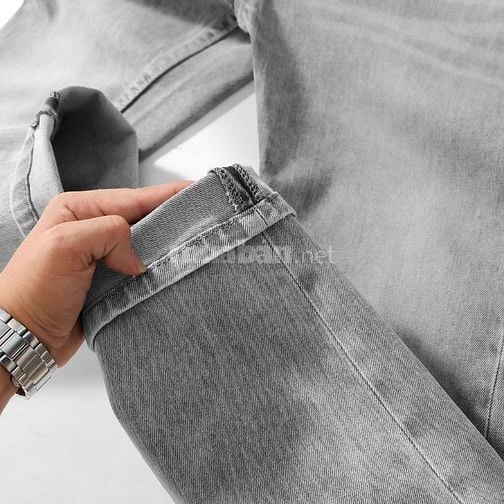 Quần jean Defoxx ống suông co giãn nhẹ xám trắng wash 250910