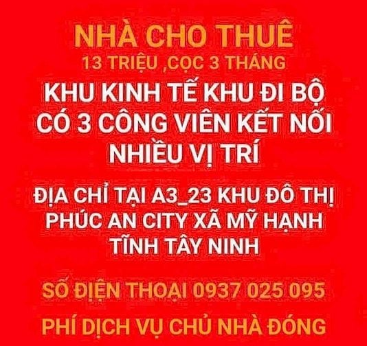 NHÀ CHO THUÊ GÍA 13 TRIỆU CỌC 3 THÁNG 