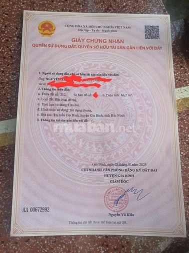 Bán đất trung tâm thị trấn Gia Bình tỉnh Bắc Ninh
