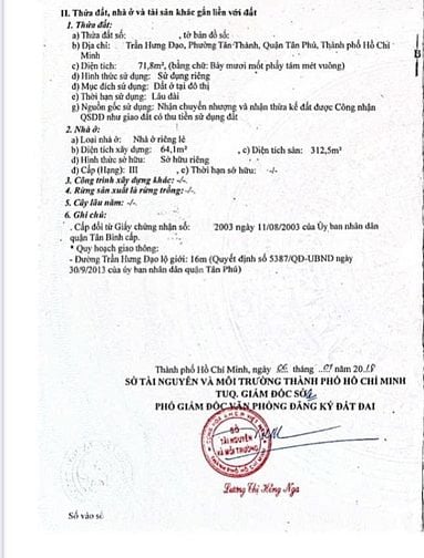 BÁN NHÀ MẶT TIỀN : 87 TRẦN HƯNG ĐẠO - P. TÂN THÀNH - Q. TÂN PHÚ - HCM