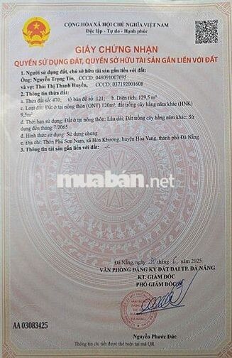 🏡 BÁN 6 LÔ ĐẤT HÒA TIẾN – NGAY CẦU QUẢNG ĐÀ (Hòa Khương cũ) 	•	Diện tí