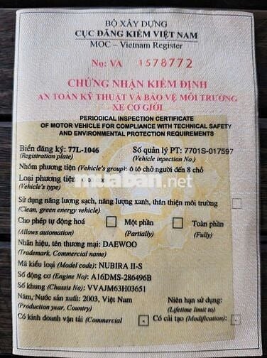 Bán Daewoo Nubira 2003 biển 77 gốc 77 chính chủ