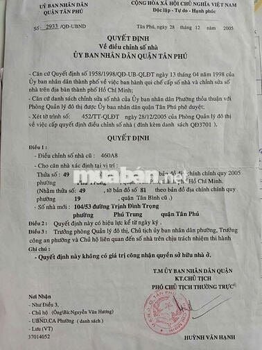 Bán nhà 2 mặt hẻm xe hơi 104/53 trịnh đình trọng