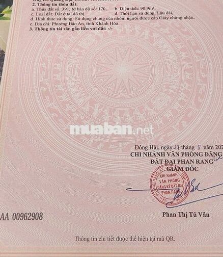 CHÍNH CHỦ CẦN BÁN LÔ ĐẤT THỔ CƯ, PHƯỜNG BẢO AN 90M2 Dg oto giá 1ty150