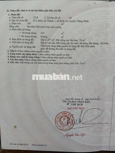 Cần bán cặp đất mặt tiền liên thôn gần QL 1A