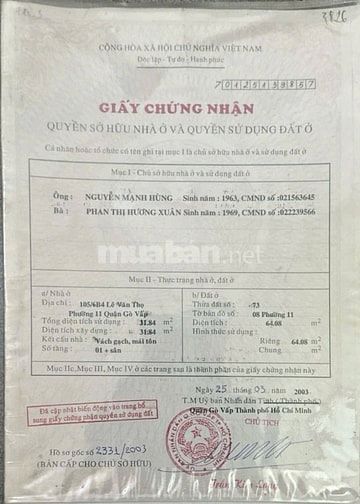 Bán nhà rẻ hẻm xe hơi (4x18) 162/3 Đường số 9 p9 Gò Vấp 