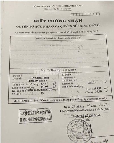 Bán nhà mặt tiền Lý Chính Thắng Quận 3, 217m², 2 tầng, giá tốt 105 tỷ