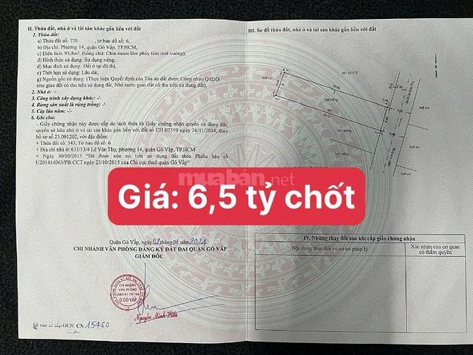 Bán lô đất đẹp khu nhà cao tầng (4,6x21) 611/13/4 Lê Đức Thọ Gò Vấp