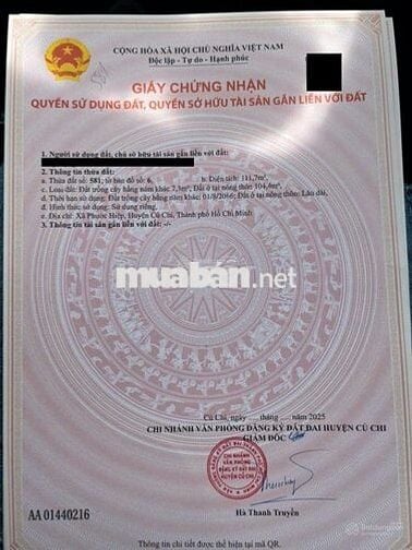 Bán Đất Thổ Cư - Củ Chi: 5x22-100% Thổ Cư-Tân An Hội . Giá 990 triệu