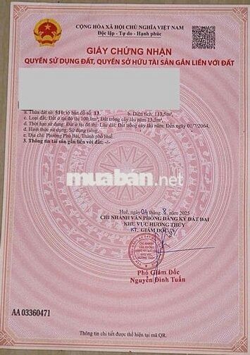 Đất kiệt Quang Trung - Trung tâm phú bài, cao ráo