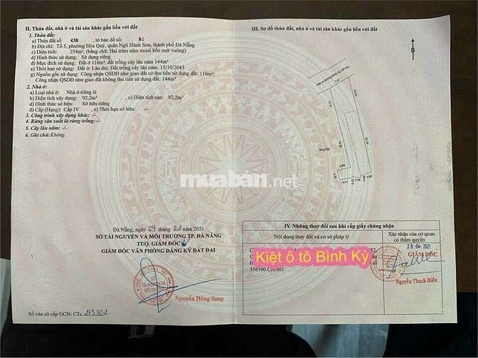 BÁN Nhà 2 tầng Kiệt chính 7m.BÌNH KỲ. HÒA QUÝ. 4 TỶ600 có Thương Lượng