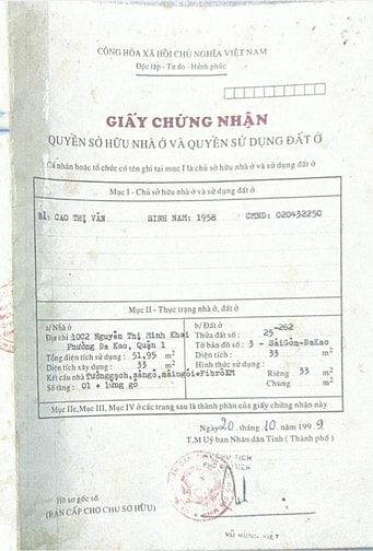 BÁN NHÀ HẺM XE HƠI : 10C NGUYỄN THỊ MINH KHAI - P. ĐA KAO - Q. 1 - HCM