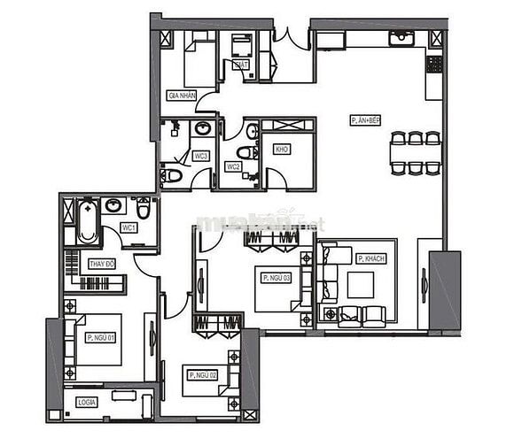 Căn hộ 135.26m2, 3PN + 1 P. Nhỏ, 2VS,1 P. Giặt, Hà Đông