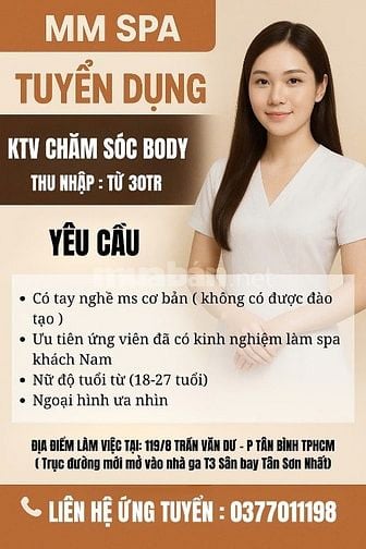 TUYỂN 5 NHÂN VIÊN NỮ SPA CHĂM SÓC BODY NAM NỮ