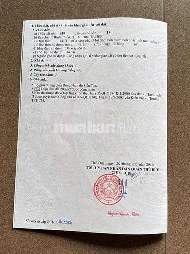 Bán lô đất trục chính hẻm 114 đường Ngô Chí Quốc, P. Tam Bình
