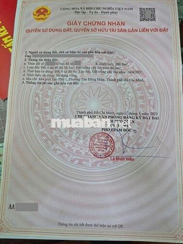 Đất phường Tân Đông Hiệp Tp Dĩ An