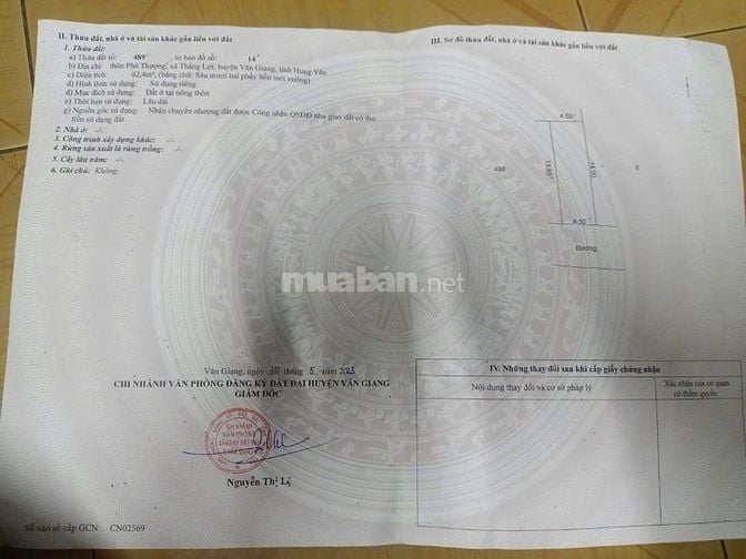 BÁN LÔ ĐẤT 62,4M TẠI PHÙ THƯỢNG XÃ THẮNG LỢI VĂN GIANG HƯNG YÊN