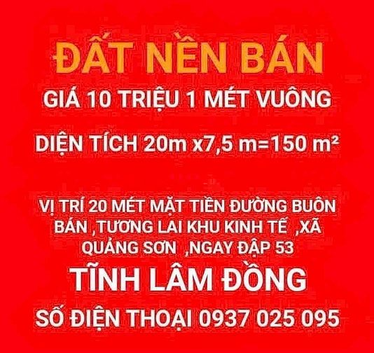 ĐẤT NỀN BÁN TẠI XÃ QUẢNG SƠN TĨNH LÂM ĐỒNG 