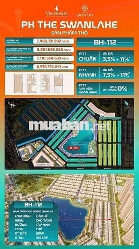 Bán căn nhà phố hồ Swanlake Vinhomes Green City 5x16 7 tỷ hơn.