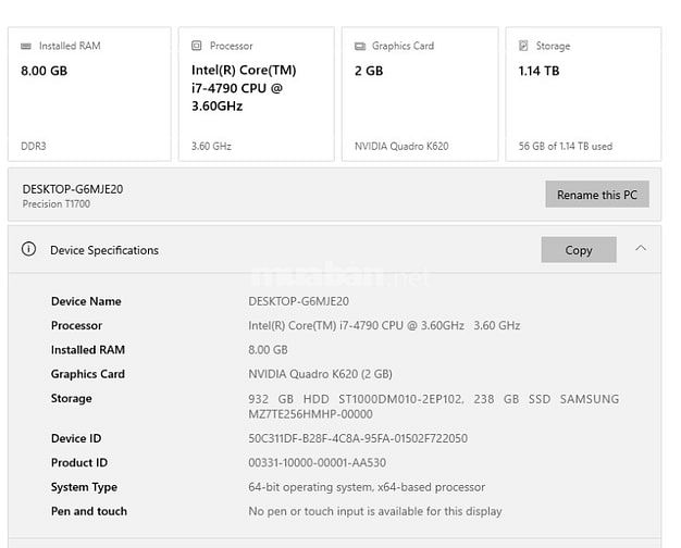 Máy tính cây đồng bộ Dell precision T1700
