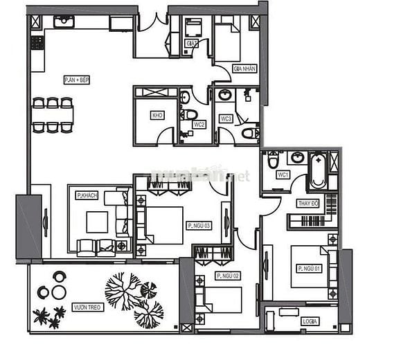 Căn hộ 154.91m2, 3PN + 1 P. Nhỏ, 2VS, 1. P. Giặt, Hà Đông