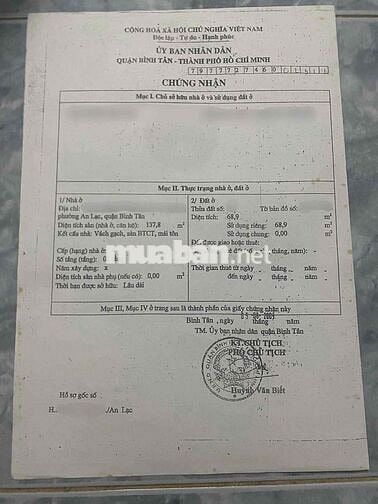 BÁN NHÀ BÌNH TÂN - 2TẦNG - AEON TÊN LỬA