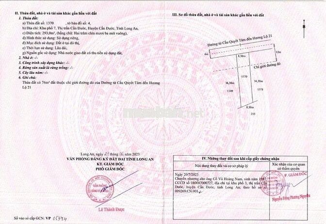 Bán đất tại Trương Định, Cần Đước, 6 tỷ, 293m2, sổ sẵn công chứng ngay
