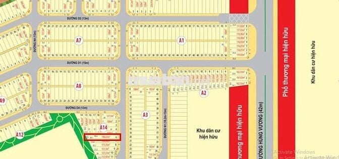 Bán 196 m2 đất, full thổ, Bến Cát, mặt tiền Hùng Vương, sổ hồng riêng.