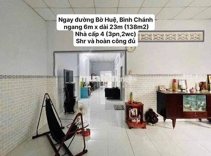 CÒN 1 CĂN Thanh Lý, DT: 138m2. (ngang 6m, dài 23m) Cấp 4 (3pn,2wc).
