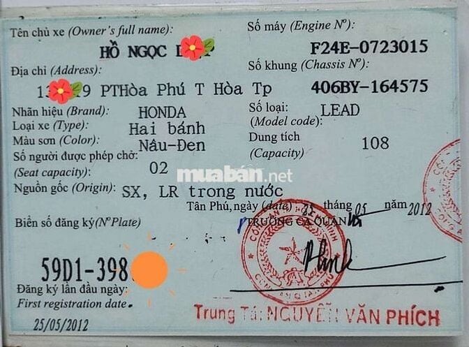 Cần bán xe Lead 2012 chính chủ, 1 đời chủ