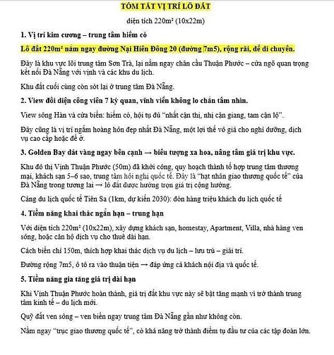 Mặt tiền ngay toà Khách sạn Golden Bay Sát Cầu Thuận Phước.