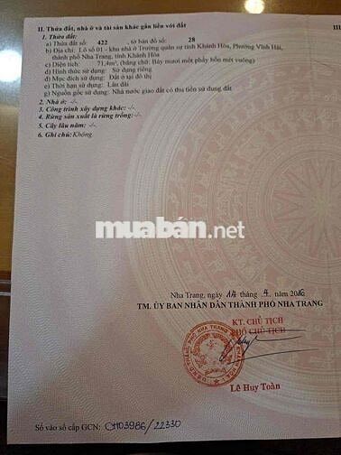 Cần bán lô đất đường bê tông 4.5m Phạm Tu ( phường vĩnh hải cũ) Bắc Nh