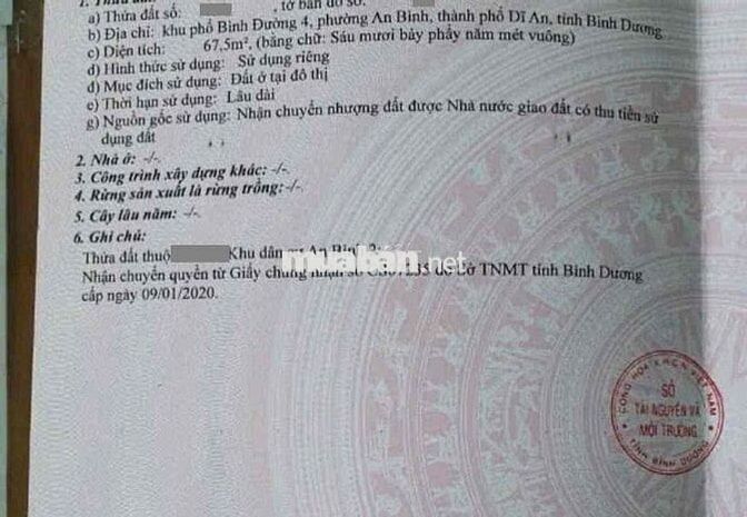 Đất gần chợ Dĩ An 2, P Dĩ An, Tp Dĩ An.