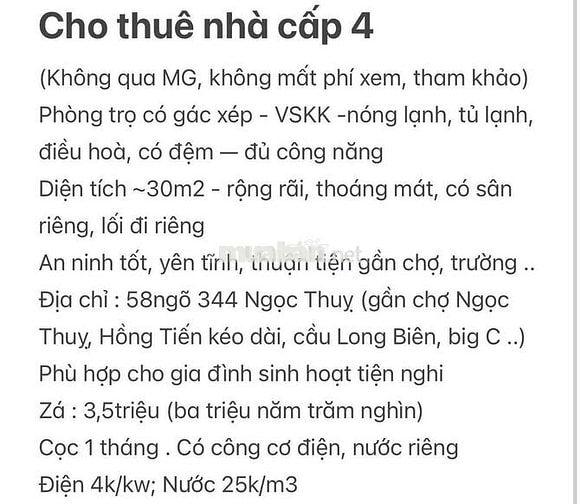 Cho thuê nhà cấp 4 ctp khép kín, độc lập riêng biệt